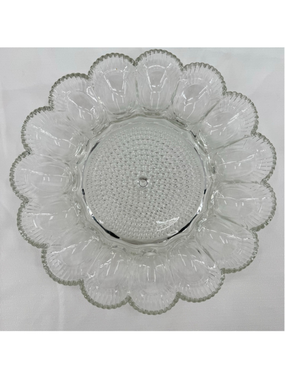 Vintage Egg Plate Clear Indiana Pressed Glass Hobnob Center Scalloped Edges